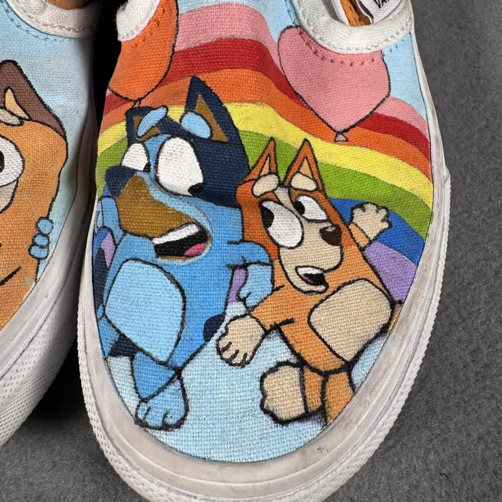 Vans Shoes Kids‎ Size 2 Slip-On Bluey Custom Hand Painted Canvas Paw Print Art